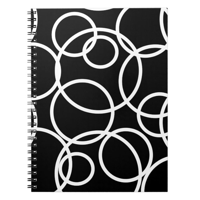 Geometric White Circles Black Modern Abstrakt Anteckningsbok (Framsidan)