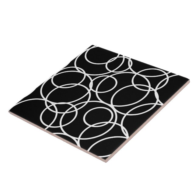 Geometric White Circles Black Modern Abstrakt Kakelplatta (Sidan)