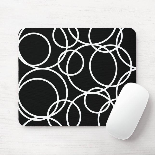 Geometric White Circles Black Modern Abstrakt Musmatta (Med mus)