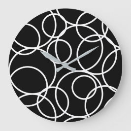 Geometric White Circles Black Modern Abstrakt Stor Klocka