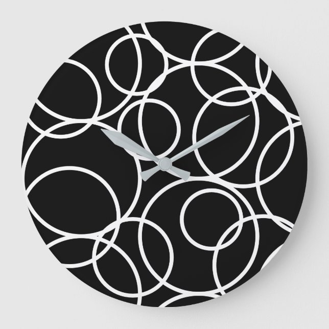 Geometric White Circles Black Modern Abstrakt Stor Klocka (Framsida)