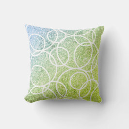 Geometric White Circles Blue Grönt Glitter Kudde