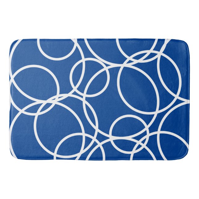 Geometric White Circles Blue Modern Abstrakt Badrumsmatta (Framsidan)