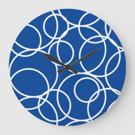 Geometric White Circles Blue Modern Abstrakt Stor Klocka