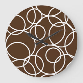 Geometric White Circles Brown Modern Abstrakt Stor Klocka