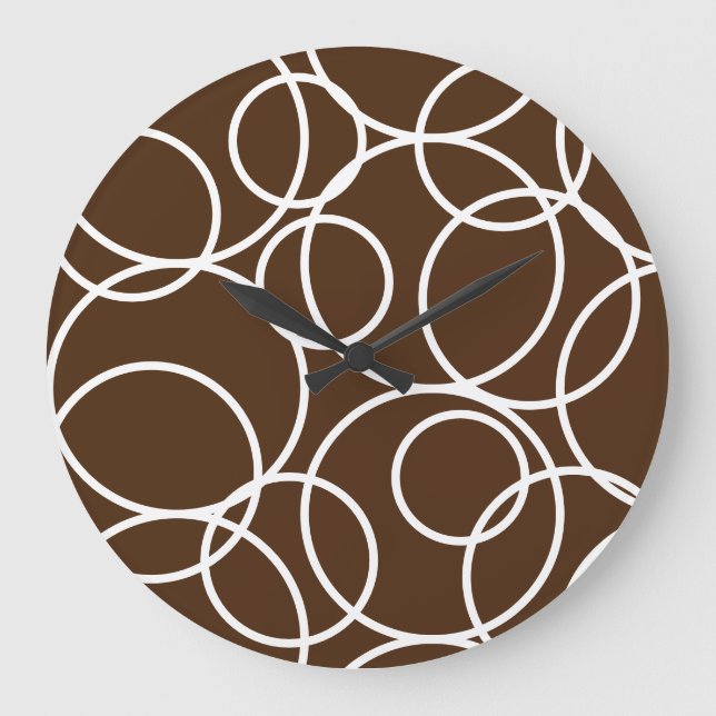 Geometric White Circles Brown Modern Abstrakt Stor Klocka (Framsida)