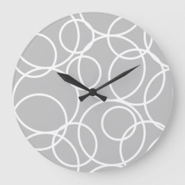 Geometric White Circles Grått Modern Abstrakt Stor Klocka