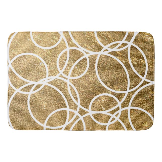 Geometric White Circles Guld Glitter Abstrakt Badrumsmatta (Framsidan)