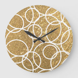 Geometric White Circles Guld Glitter Abstrakt Stor Klocka