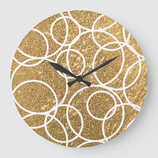 Geometric White Circles Guld Glitter Abstrakt Stor Klocka (Framsida)