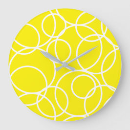 Geometric White Circles Gult Modern Abstrakt Stor Klocka