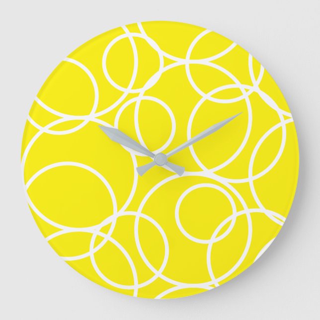 Geometric White Circles Gult Modern Abstrakt Stor Klocka (Framsida)