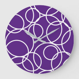 Geometric White Circles Lila Modern Abstrakt Stor Klocka