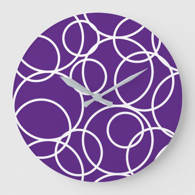 Geometric White Circles Lila Modern Abstrakt Stor Klocka (Framsida)