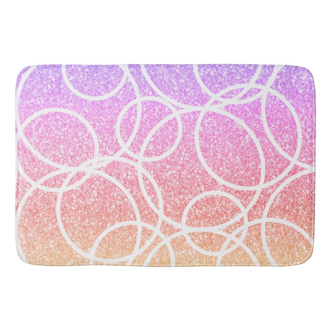 Geometric White Circles Rainbow Glitter Abstrakt Badrumsmatta (Framsidan)