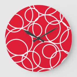 Geometric White Circles Red Modern Abstrakt Stor Klocka