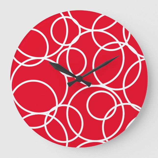 Geometric White Circles Red Modern Abstrakt Stor Klocka (Framsida)