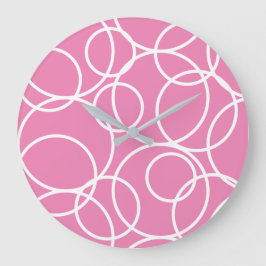 Geometric White Circles Rosa Modern Abstrakt Stor Klocka