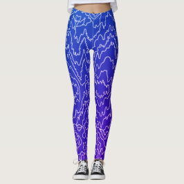 Geometric White Curvy Lineson Blue Leggings