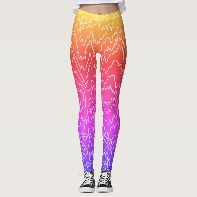 Geometric White Curvy Lineson Blue Leggings (Framsida)