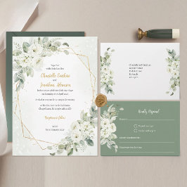 Geometric White Floral Sage Invitation Inbjudningar