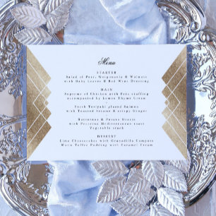 Geometric White Guld Gatsby Bröllop Menu Meny