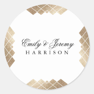 Geometric White Guld Gatsby Bröllop Runt Klistermärke