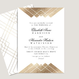 Geometric White Guld Gatsby Calligraphy Bröllop Inbjudningar