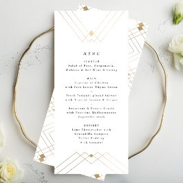 Geometric White Guld Gatsby Tall 2 Bröllop Menu Meny
