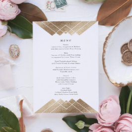 Geometric White Guld Gatsby Tall Bröllop Menu Meny