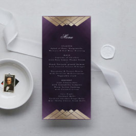 Geometric White Lila Guld Gatsby Bröllop Menu Meny