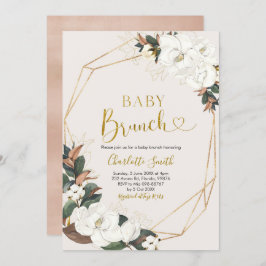 Geometric White Magnolia Baby Brunch-inbjudan Inbjudningar