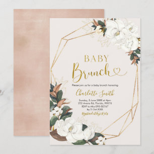 Geometric White Magnolia Baby Brunch-inbjudan Inbjudningar