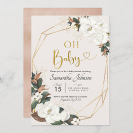 Geometric White Magnolia Oh Baby Baby Shower Inbjudningar