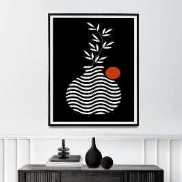 Geometric White Pot and Flower, Mid Century Poster