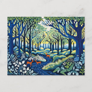 Geometric Wilderness i Linocut. Springtime Helg Vykort
