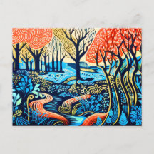 Geometric Wilderness i Linocut Winter