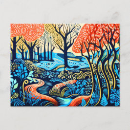 Geometric Wilderness i Linocut Winter Helg Vykort
