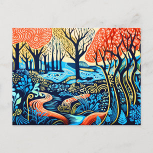 Geometric Wilderness i Linocut Winter Helg Vykort