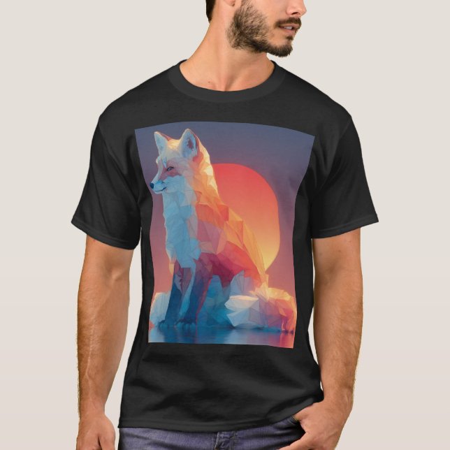 Geometric Wolf Silhouette |Modern Polygon Wildlife T Shirt (Framsida)