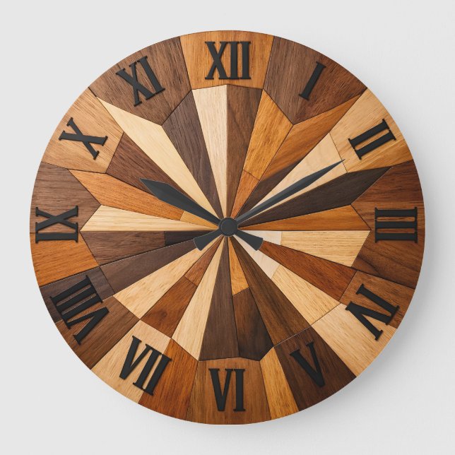 Geometric Wooden Mosaic Clock Design Stor Klocka (Framsida)