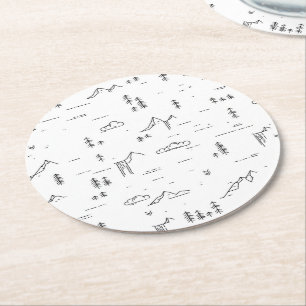 Geometric Woodland Linjer landskap Mönster Underlägg Papper Rund