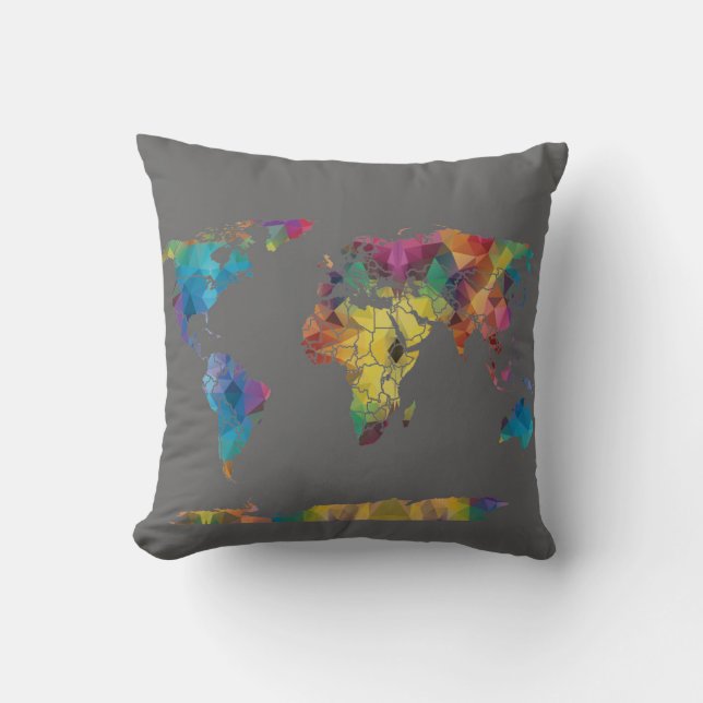 Geometric World Map Pillow Kudde (Framsida)