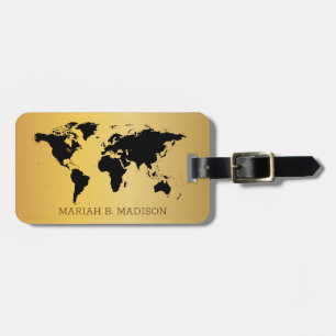 Geometric World Traveler karta Guld Brush metall Bagagebricka