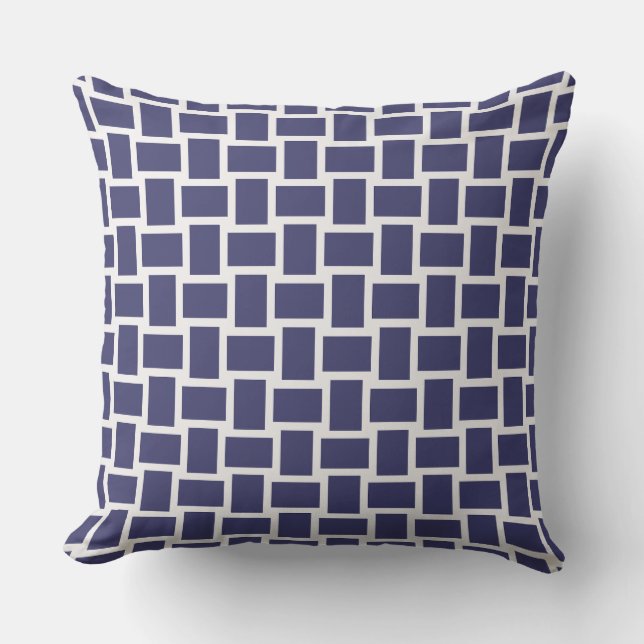 Geometric Woven Blocks Navy Blue Offwhite Kudde (Framsida)