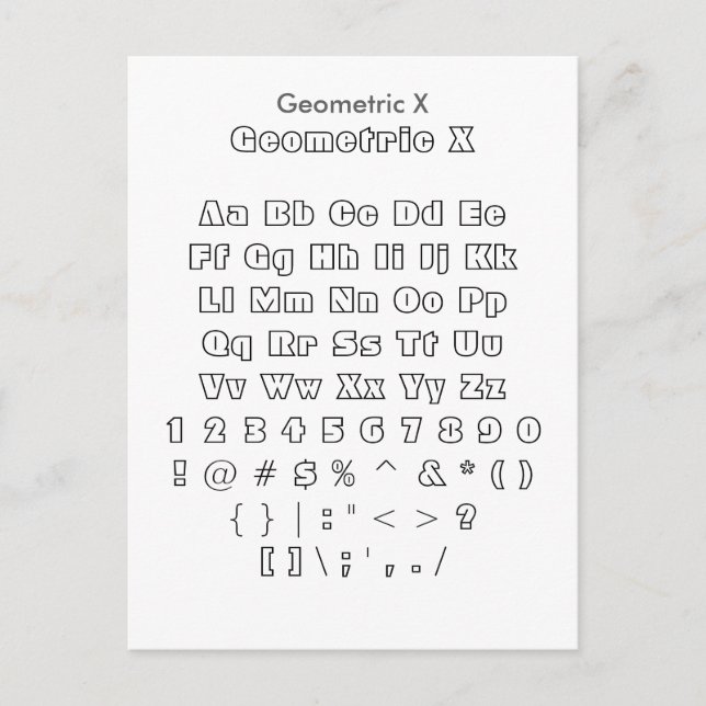 Geometric X - Zazzle Font Sampler Lakan Vykort (Framsida)