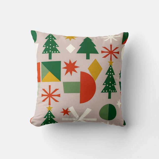 Geometric Xmas Trees Snowflakes Throw Pillow Kudde (Framsida)