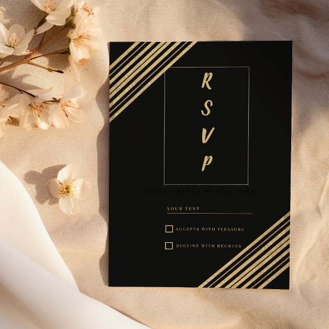 Geometrical black gold typography RSVP Inbjudningar (Geometrical black gold typography RSVP)