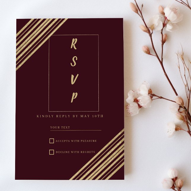 Geometrical burgundy gold typo RSVP  Inbjudningar (Geometrical burgundy gold typo RSVP )