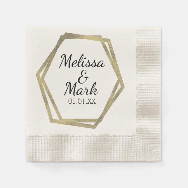Geometrical Ram Bröllop Par Ecru Pappersservett (Framsidan)